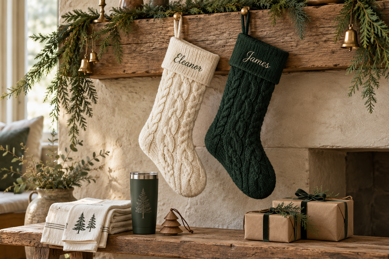 Personalized stockings, holiday towels and engraved gifts
