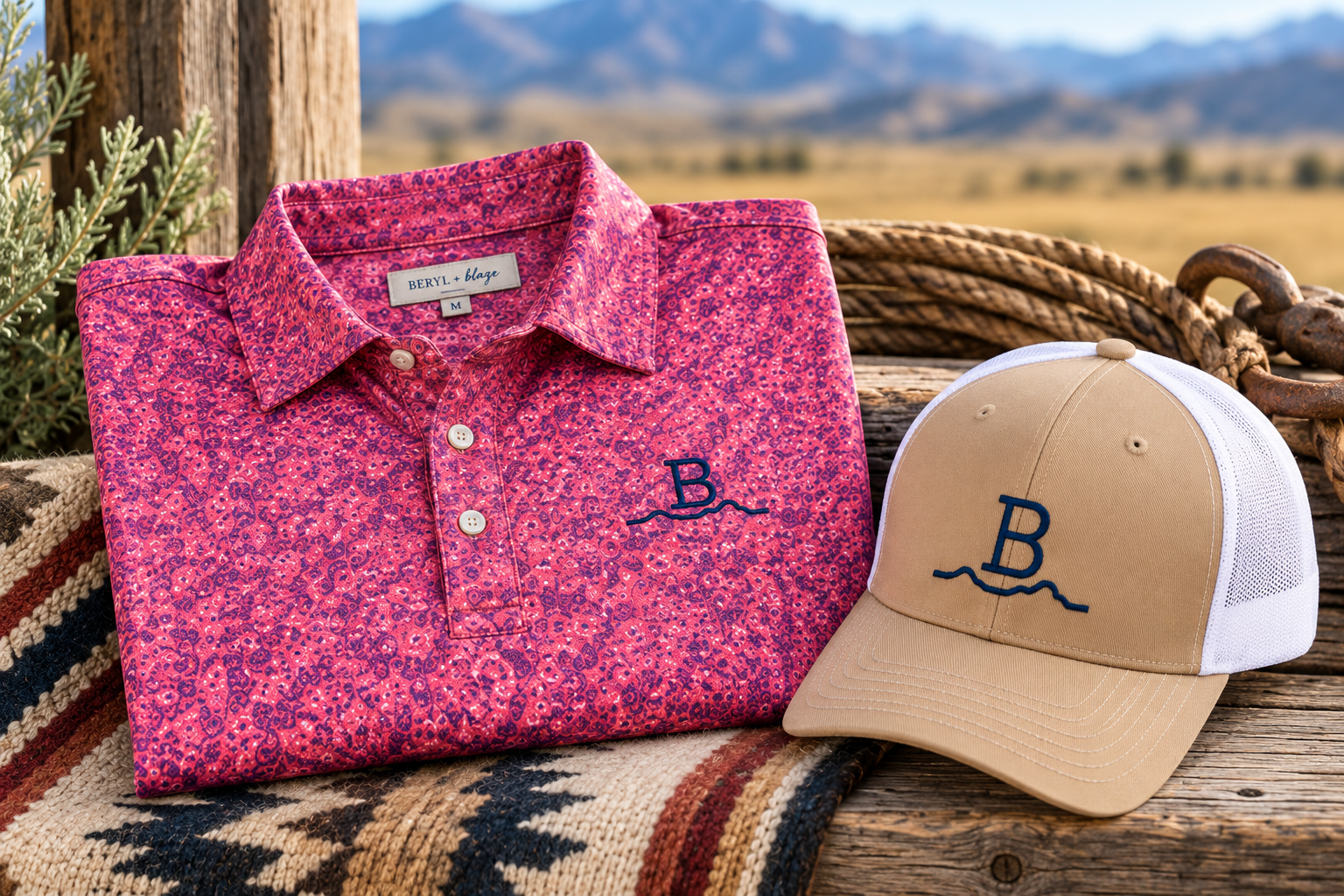 Painted Prairie Men's Polo and Hat Bundle